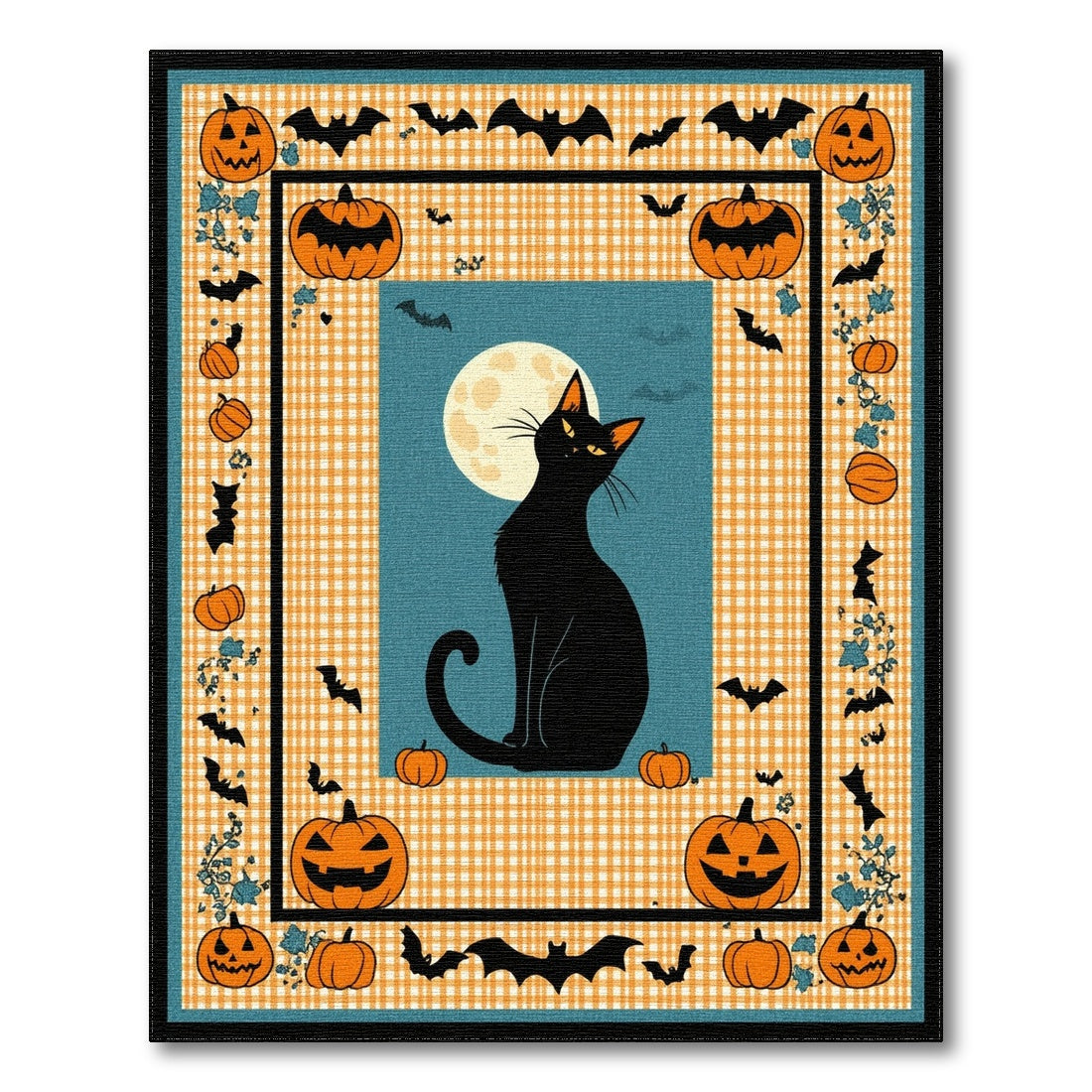 Kids Cartoon Black Cat Halloween Area Rug