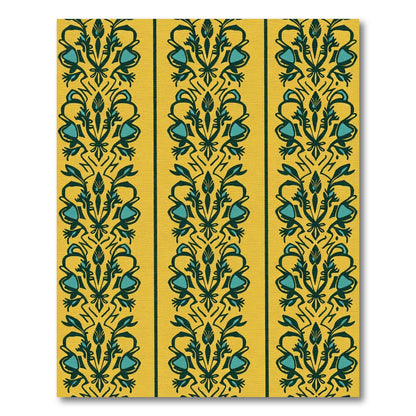 Yellow Teal Floral Tassel Stripe Rug