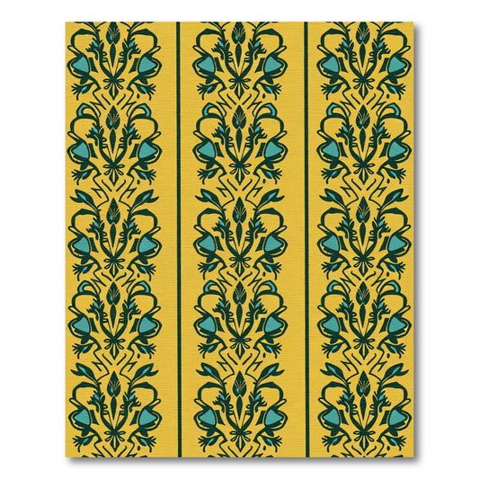 Yellow Teal Floral Tassel Stripe Rug