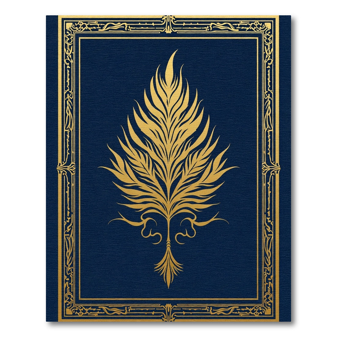 Golden Art Nouveau Foliage Navy Rug