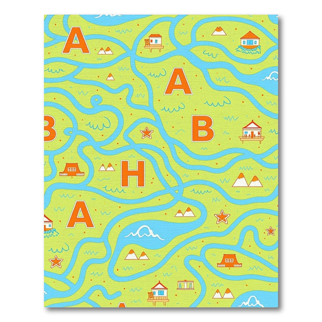Whimsical Map Houses and Rivers Rug