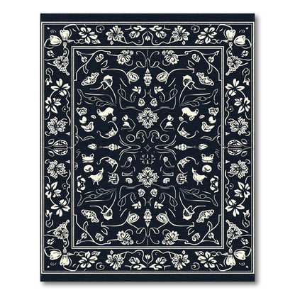 Cream and Navy Floral Whimsical Artful Rug