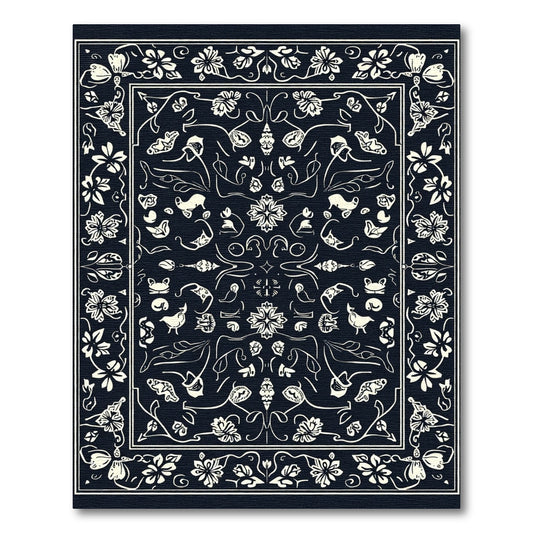 Cream and Navy Floral Whimsical Artful Rug