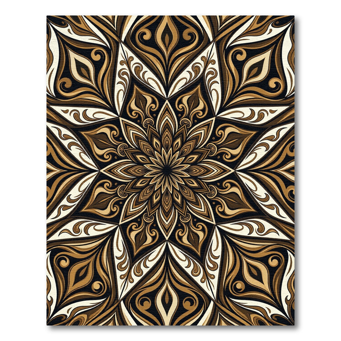 Symmetrical Brown Golden Mandala Swirl Rug