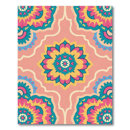 Bright Pink Teal Yellow Floral Medallion Rug