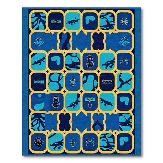 Cobalt Blue Geometric Animal Medallion Rug