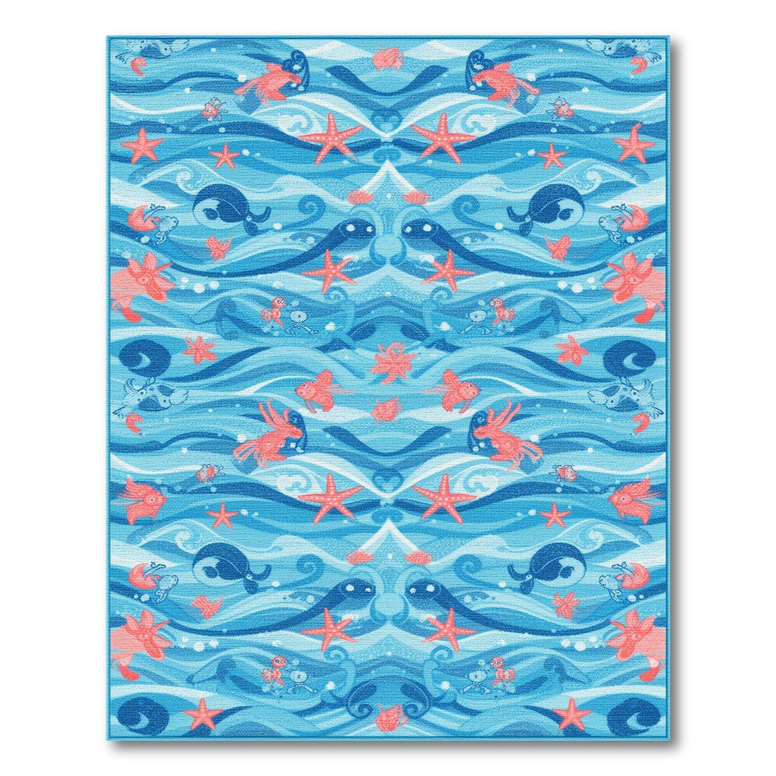 Blue Ocean Waves Sea Life Area Rug