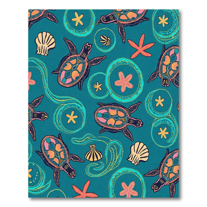 Teal Ocean Turtle Shell Starfish Swirls Rug