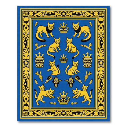Royal Blue Yellow Feline Crown Composition Rug