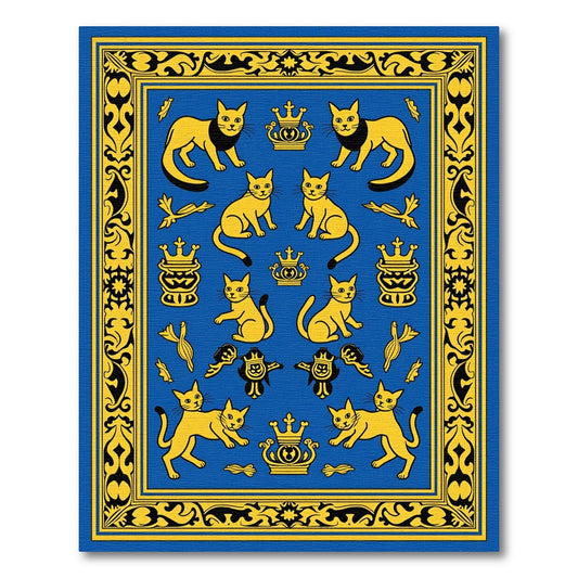 Royal Blue Yellow Feline Crown Composition Rug