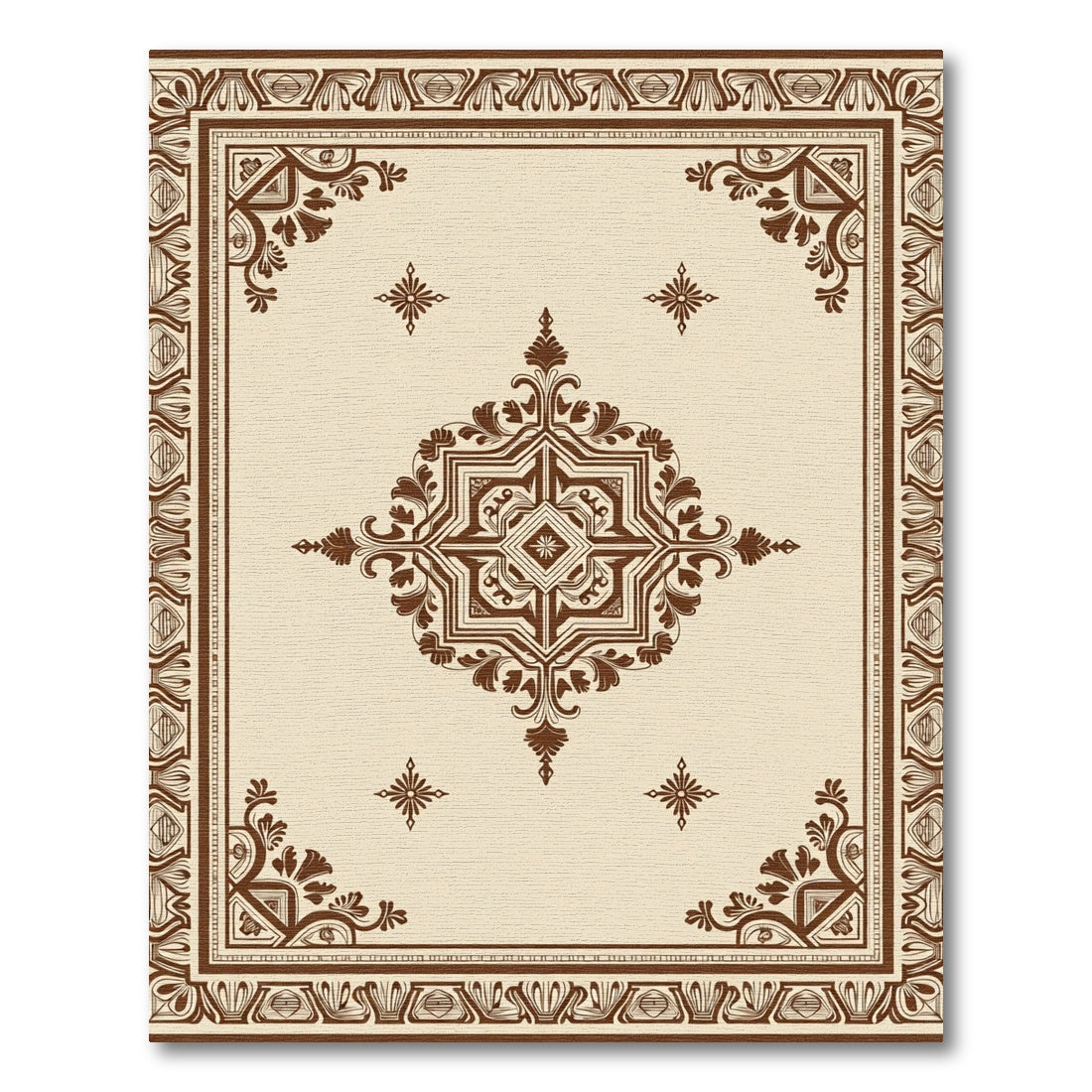Brown Faded Floral Medallion Border Rug
