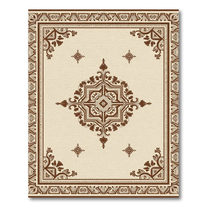 Brown Faded Floral Medallion Border Rug