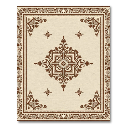 Brown Faded Floral Medallion Border Rug