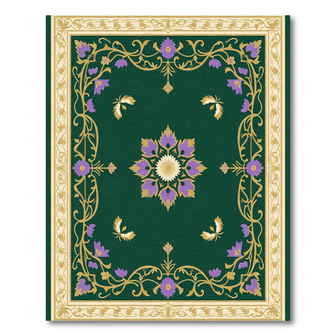 Emerald Green Floral Garden Medallion Rug