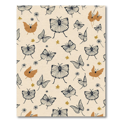 Tan Butterfly Whimsy Line Art Rug