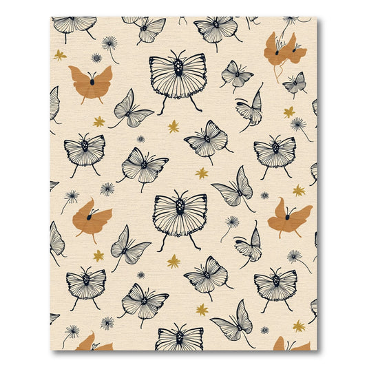 Tan Butterfly Whimsy Line Art Rug