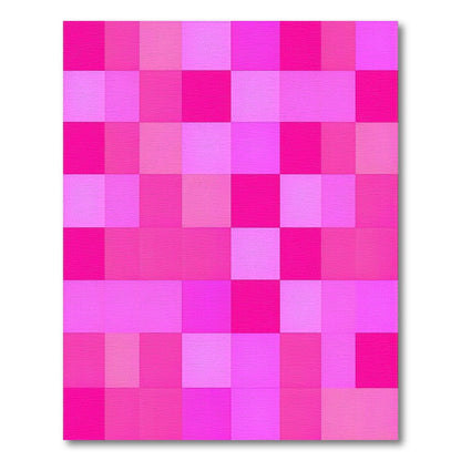 Pink Vibrant Pink Checkered Geometric Area Rug