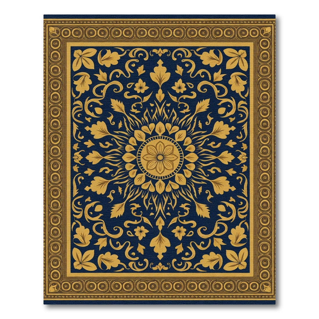 Golden Floral Medallion Navy Rug