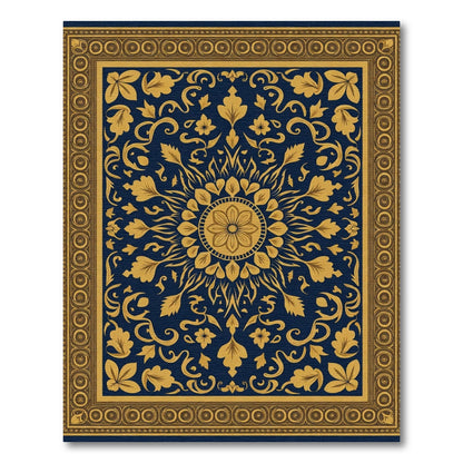 Golden Floral Medallion Navy Rug