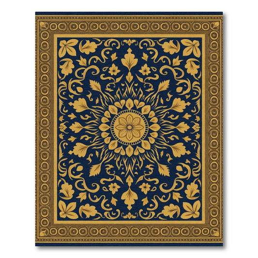 Golden Floral Medallion Navy Rug