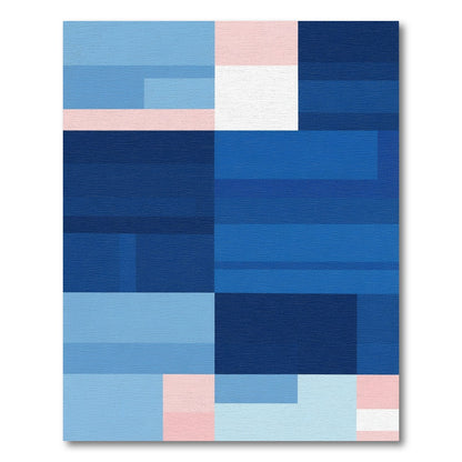 Abstract Blue Pink Overlay Geometric Rug
