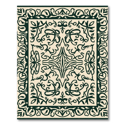 Ornate Dark Green Scrollwork Frame Rug