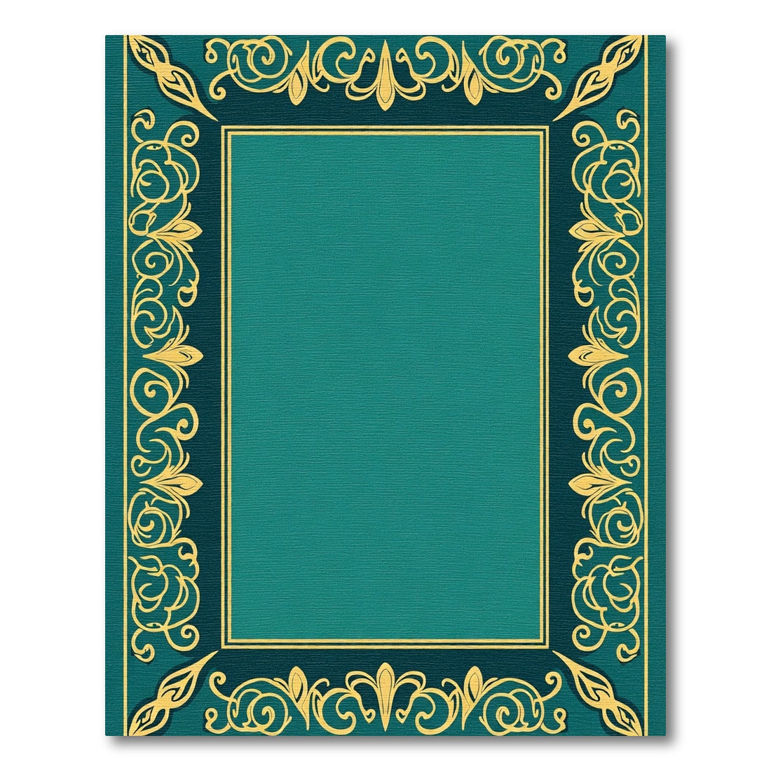Teal Gold Ornate Scroll Border Rug