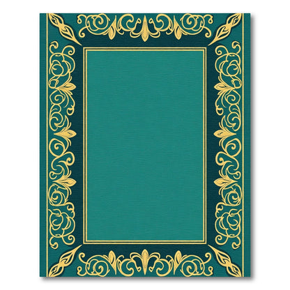 Teal Gold Ornate Scroll Border Rug