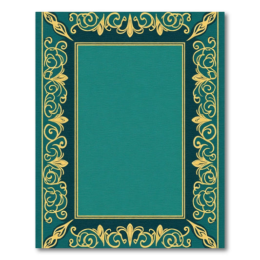 Teal Gold Ornate Scroll Border Rug