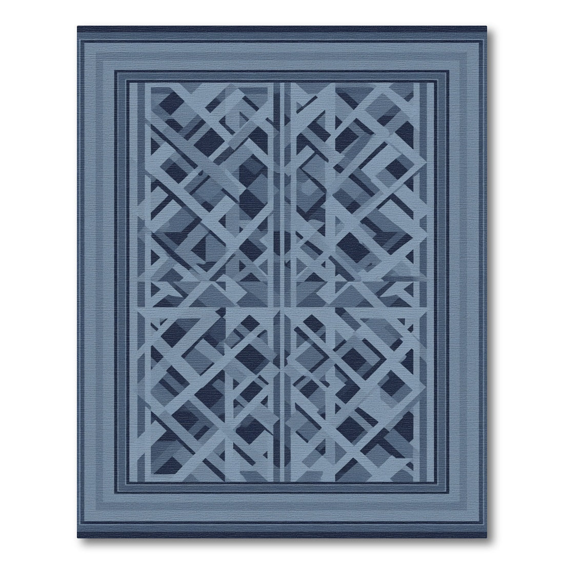 Abstract Blue Geometric Interlock Rectangles Rug