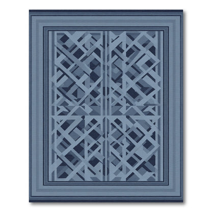 Abstract Blue Geometric Interlock Rectangles Rug