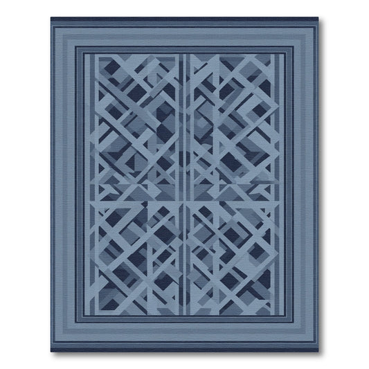 Abstract Blue Geometric Interlock Rectangles Rug