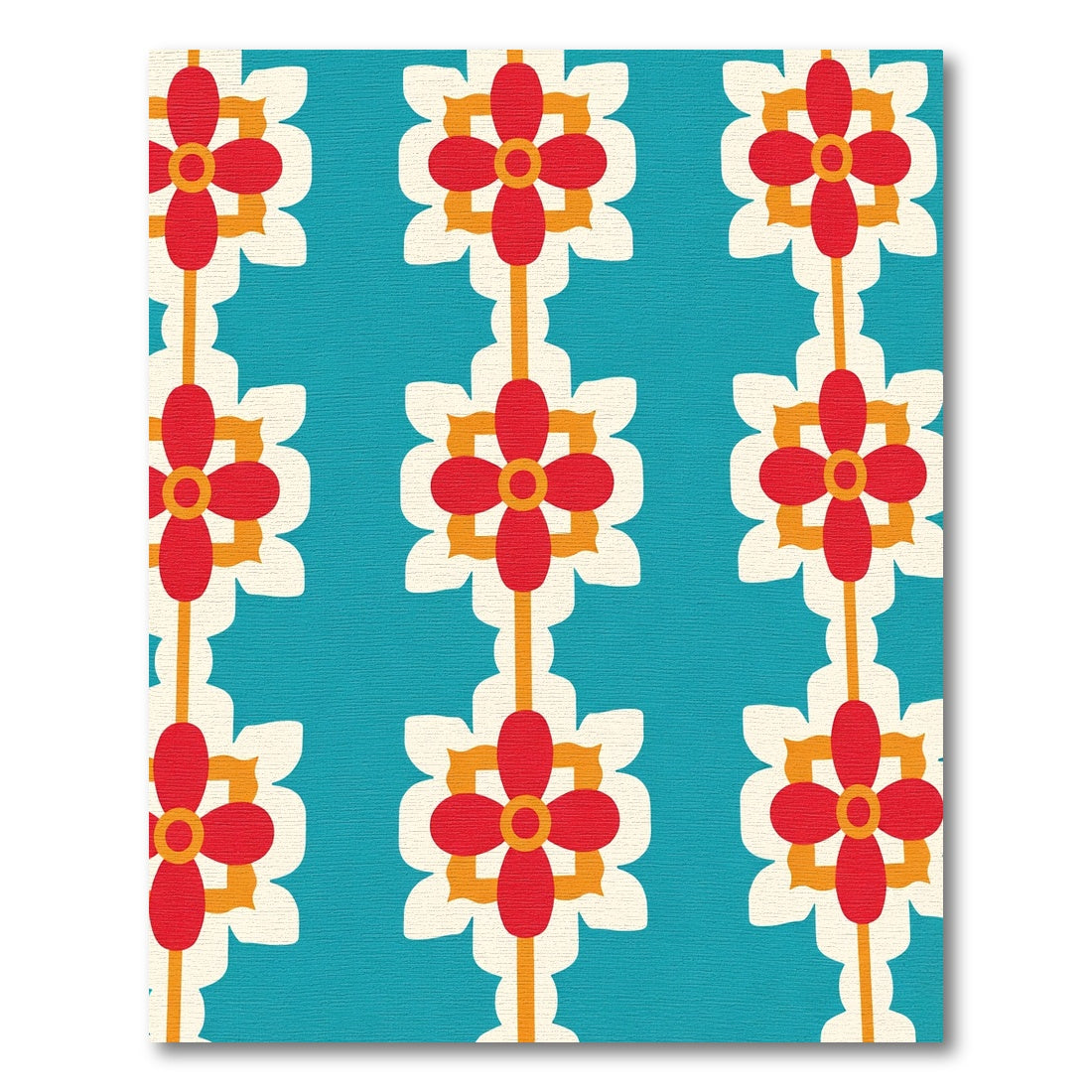Retro Red Teal Floral Medallion Rug