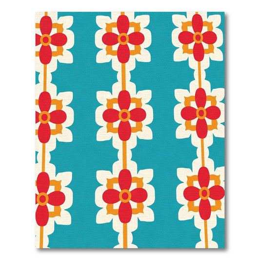 Retro Red Teal Floral Medallion Rug