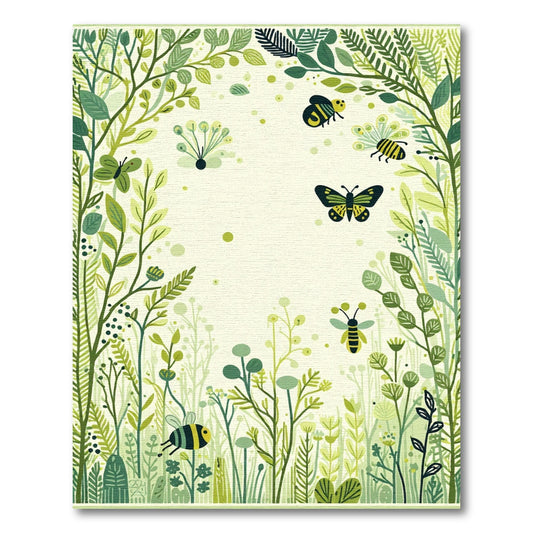 Green Floral Garden Butterflies Bees Rug
