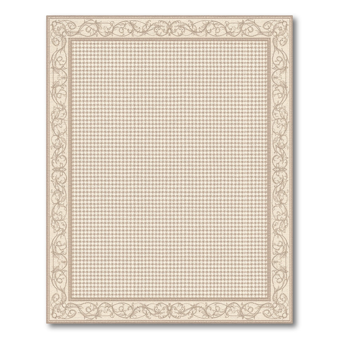 Beige Houndstooth Floral Vintage Border Area Rug
