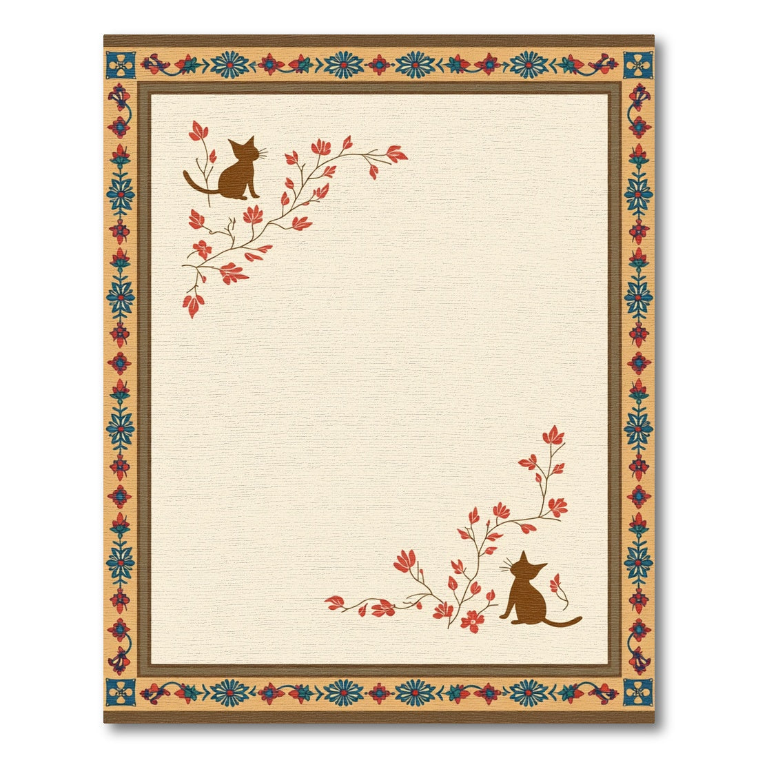 Brown Cat Red Floral Border Rug