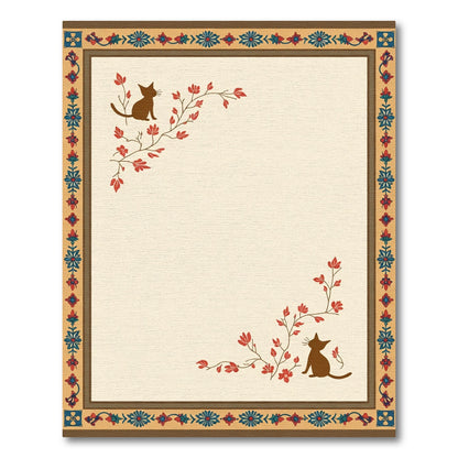 Brown Cat Red Floral Border Rug