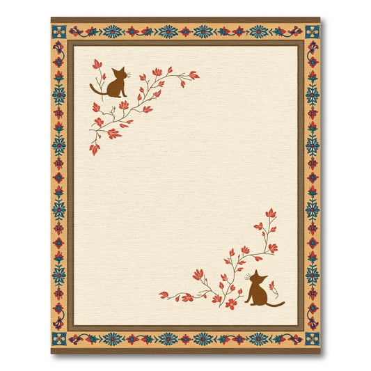 Brown Cat Red Floral Border Rug