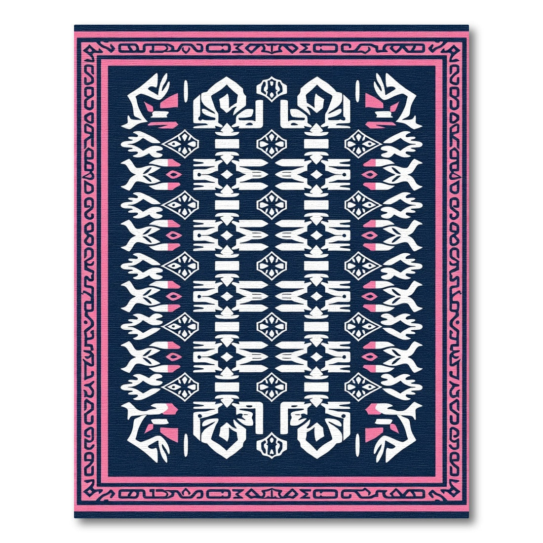 Navy Pink Geometric Folk Art Rug