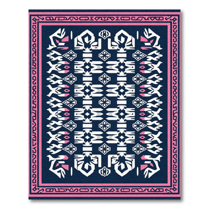 Navy Pink Geometric Folk Art Rug