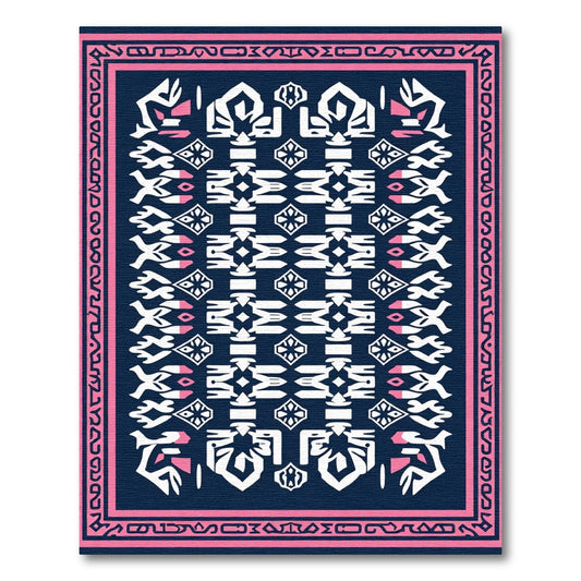 Navy Pink Geometric Folk Art Rug