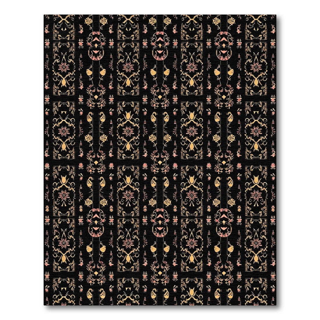 Ornate Black Floral Scroll Rug