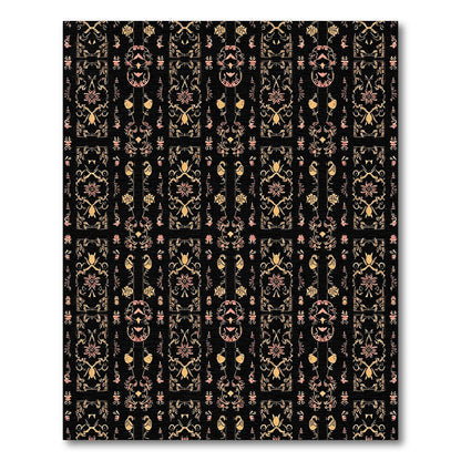 Ornate Black Floral Scroll Rug