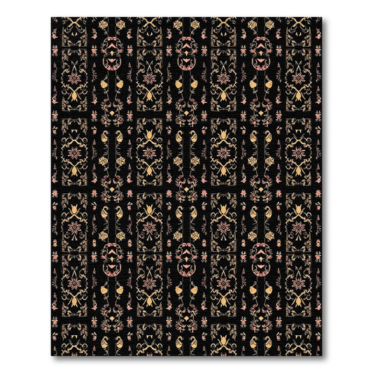 Ornate Black Floral Scroll Rug