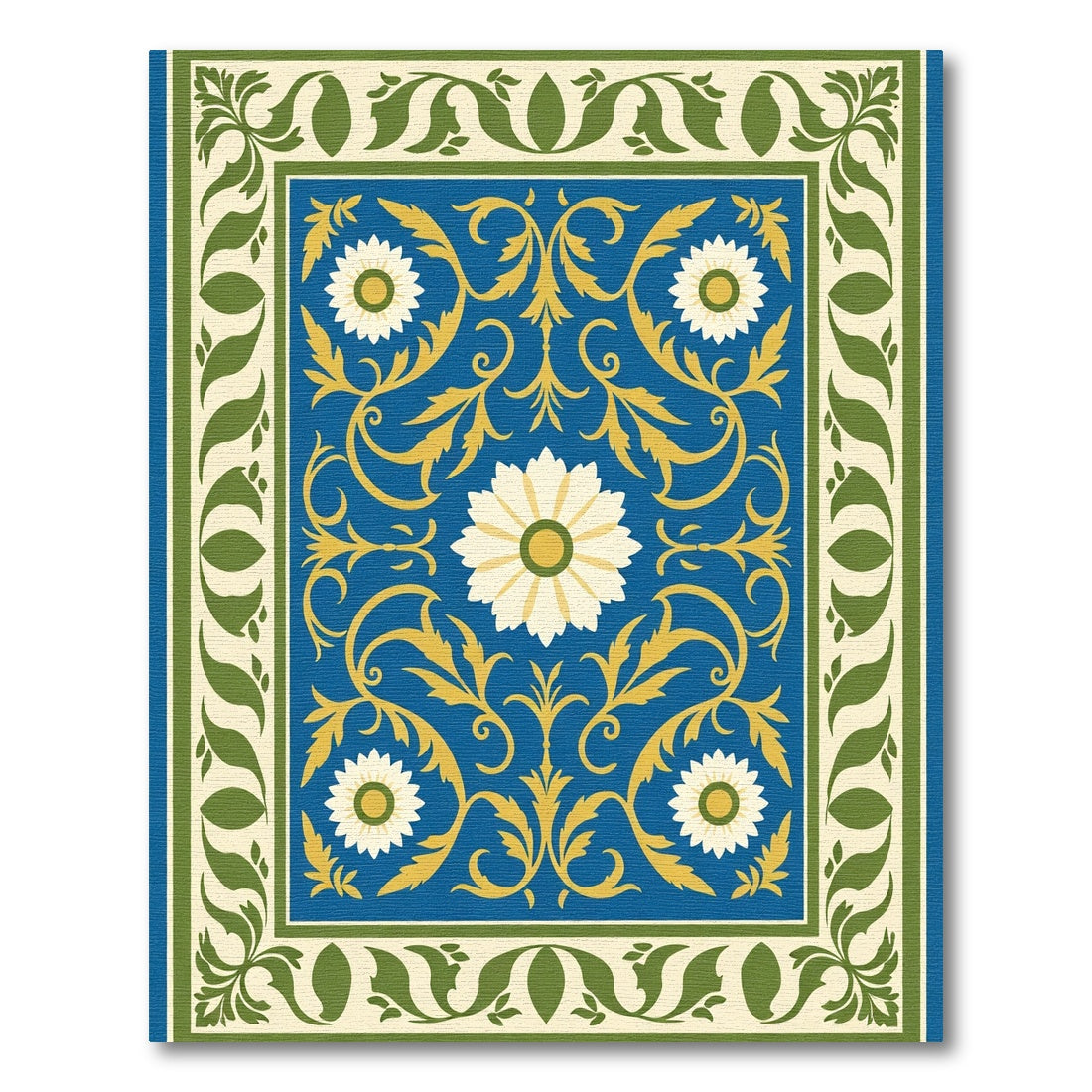 Royal Blue Golden Floral Border Rug
