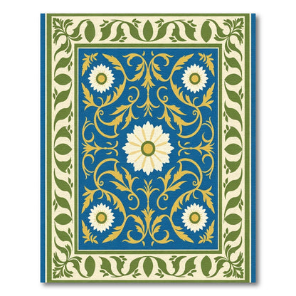 Royal Blue Golden Floral Border Rug