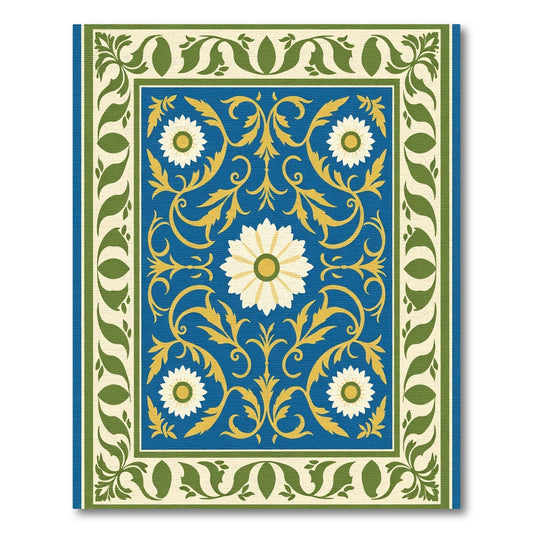 Royal Blue Golden Floral Border Rug