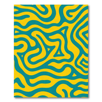 Teal Swirl Yellow Abstract Waves Rug