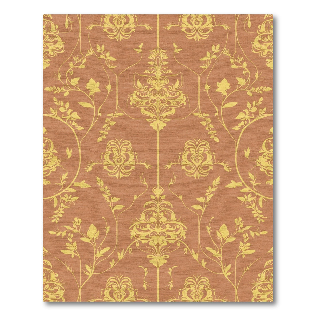 Terracotta Yellow Floral Baroque Scroll Rug